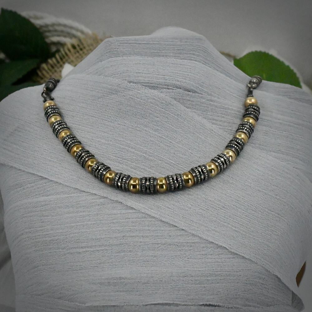 Zanfeld Taxco Mexico 925 Sterling Silver 14K Yellow Gold Beaded 17 Inch Necklace
